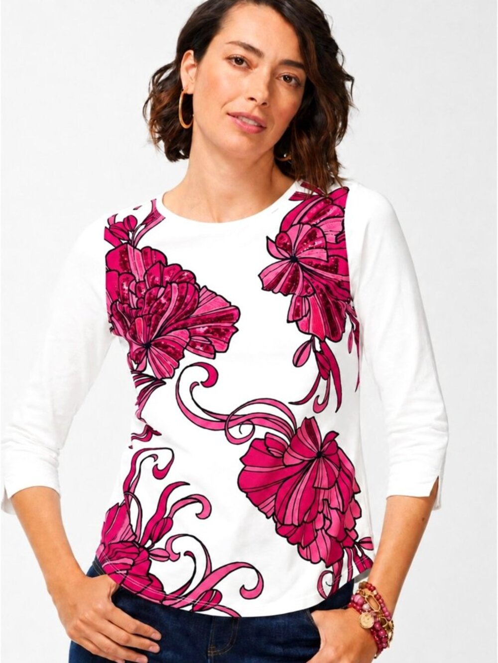 Chico’s Kasbah Pink Perfect Stretch Cotton Tee Size 1 (US 8) NWOT